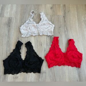 Aerie Lace Bralette Trio - Black, off-White, Red